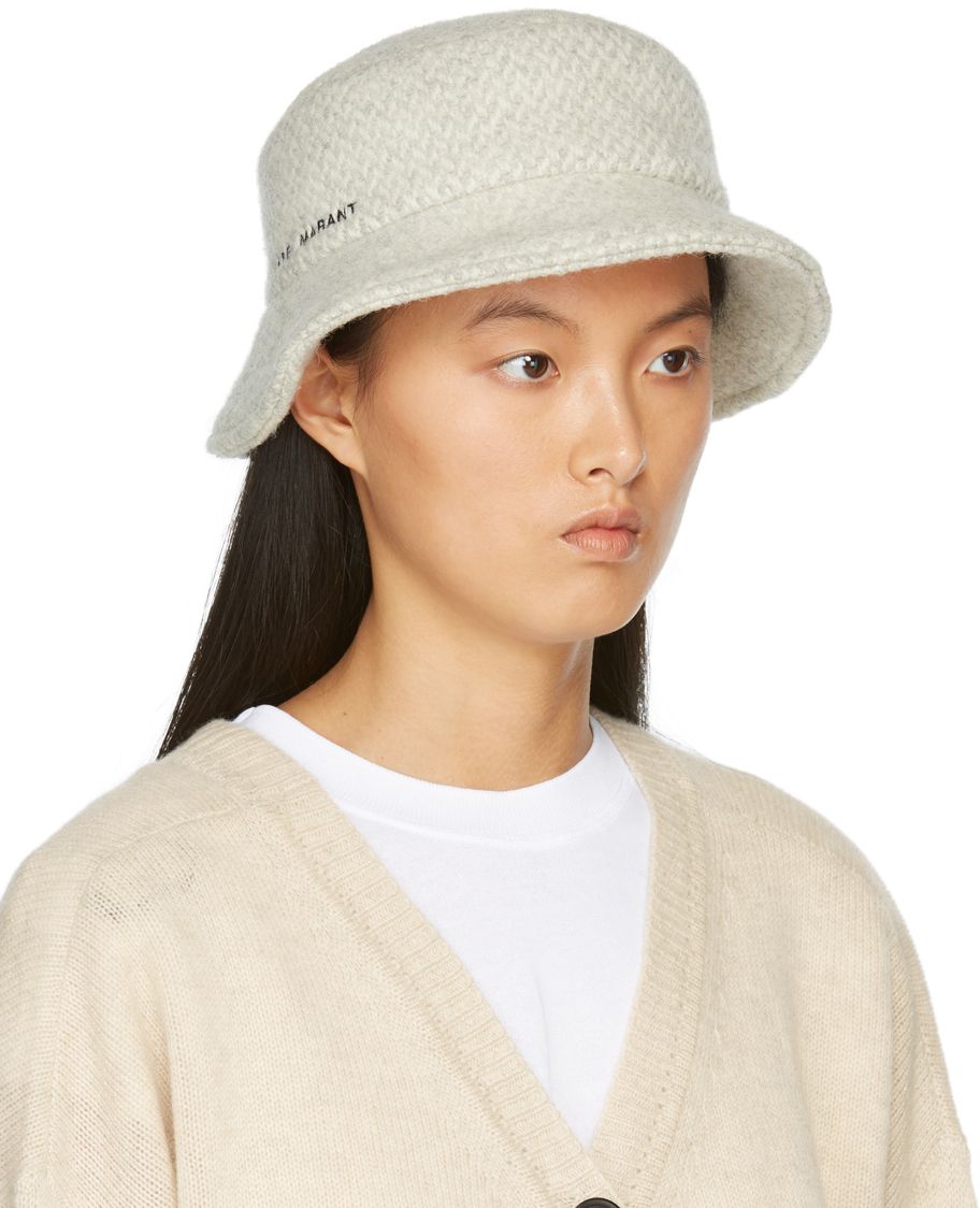 Isabel Marant Off-White Grey Wool Denji Bucket Hat in Gray | Stylemi