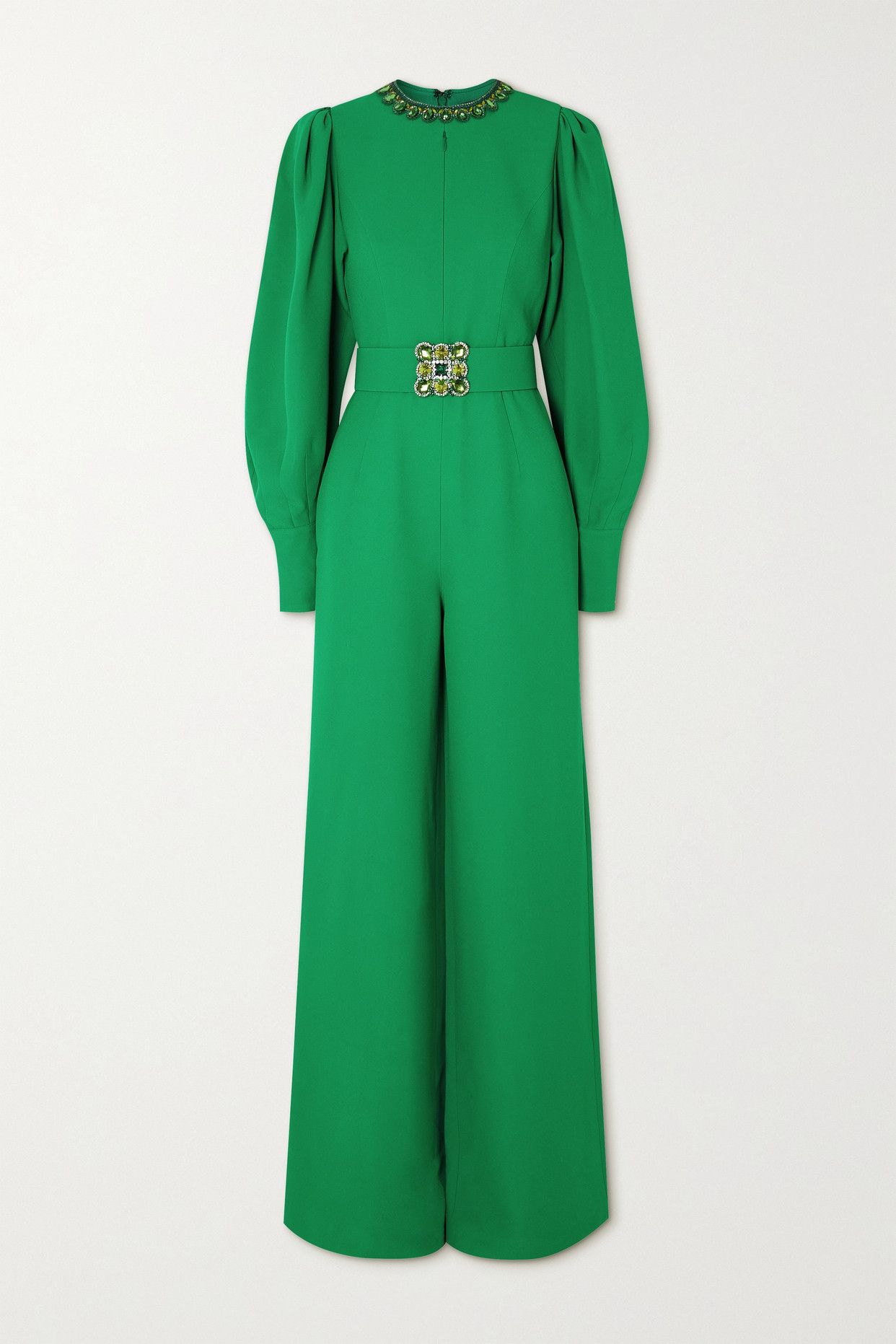 Andrew Gn Embellished Belted Crepe Jumpsuit in Green | Stylemi