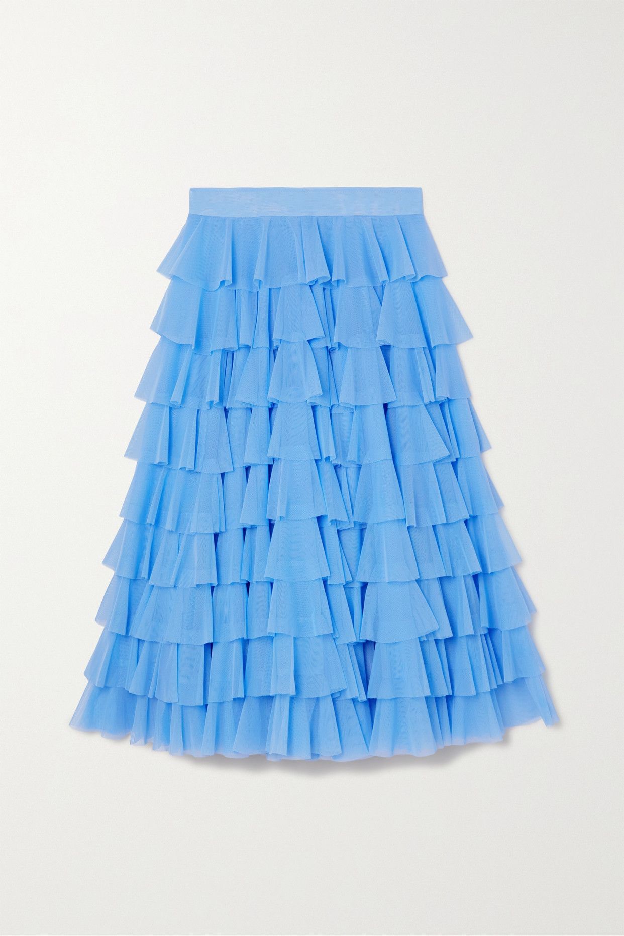 Norma Kamali Ruffled Tiered Tulle Midi Skirt in Blue | Stylemi