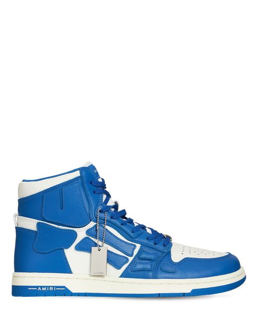 Amiri Skel Bones High Top Leather Sneakers in Blue | Stylemi