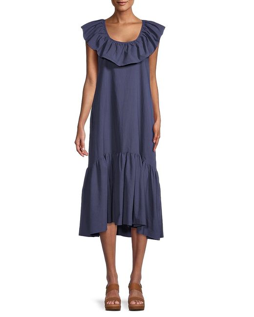 Stitchdrop Marco Island Ruffle Dress in Dark Blue | Stylemi