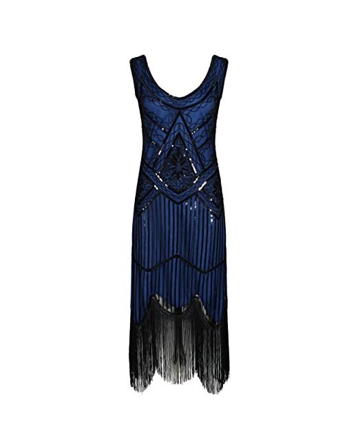 Ro Rox Great Gatsby 1920s Cocktail Party Sequin Tassel Flapper Dress L In Blue Stylemi