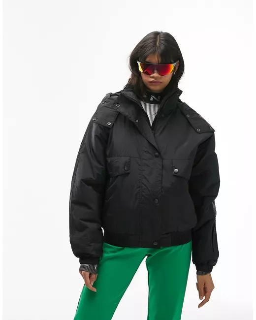 TopShop Sno hooded puffer ski jacket in in Black