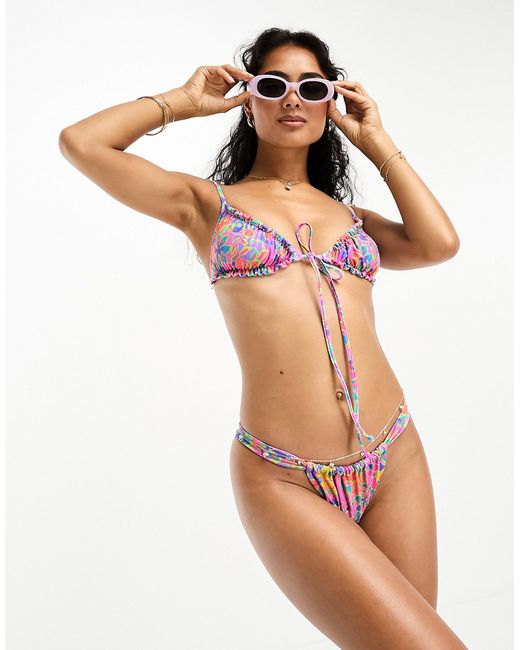 Kulani Kinis x Hannah Meloche underwire bikini top in multi rainbow plaid  print
