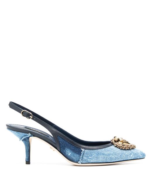 Dolce & Gabbana Devotion 70mm denim slingback pumps in Blue | Stylemi