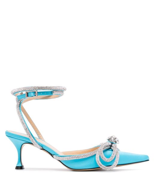 Mach & Mach crystal-embellished low-heel pumps in Blue | Stylemi