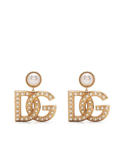 Dolce & Gabbana DG pearl-embellished clip-on earrings in Golden