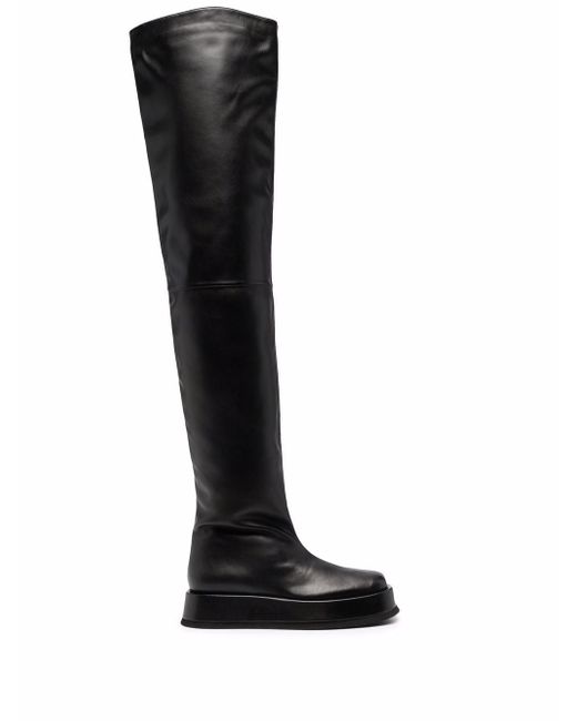 Gia Borghini Rosie leather thigh-high boots in Black | Stylemi