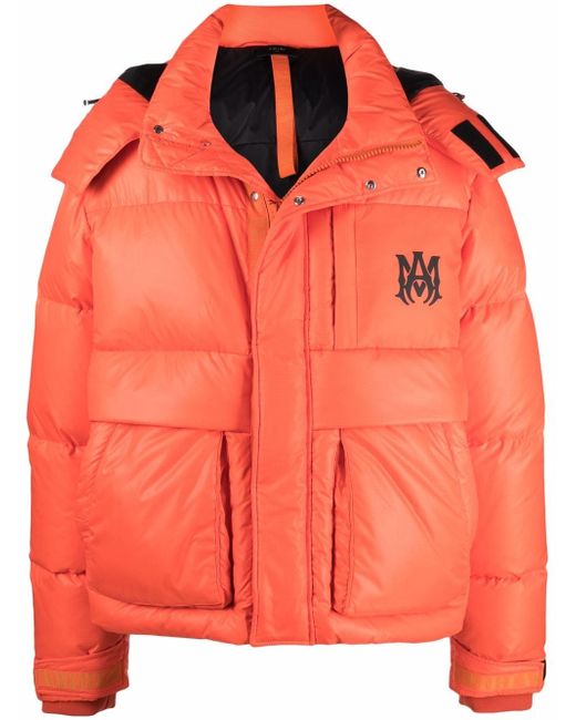 Amiri hooded down puffer jacket in Orange | Stylemi