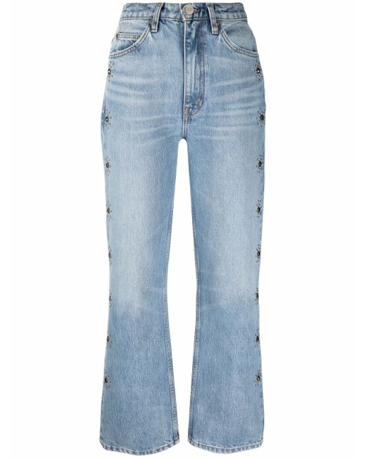 Express Women's Mid Rise Medium Wash Horse Bit 70s Flare Jeans