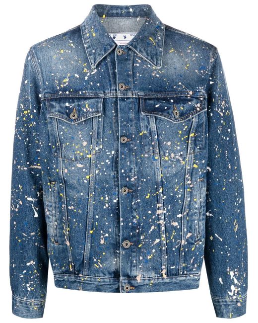 Off-White paint-splatter denim jacket in Blue | Stylemi