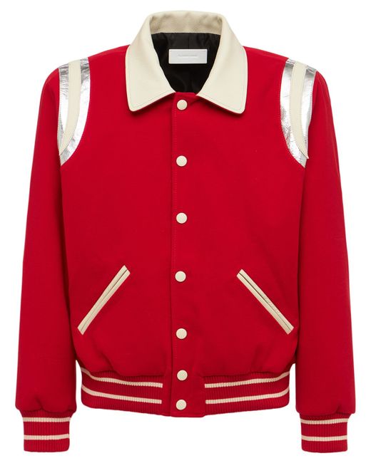 Flaneur Homme Wool Varsity Jacket W/leather Details in Red | Stylemi