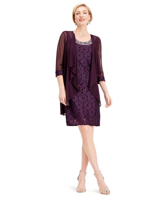 R & M Richards Embellished Lace Sheath Dress Jacket in Purple | Stylemi