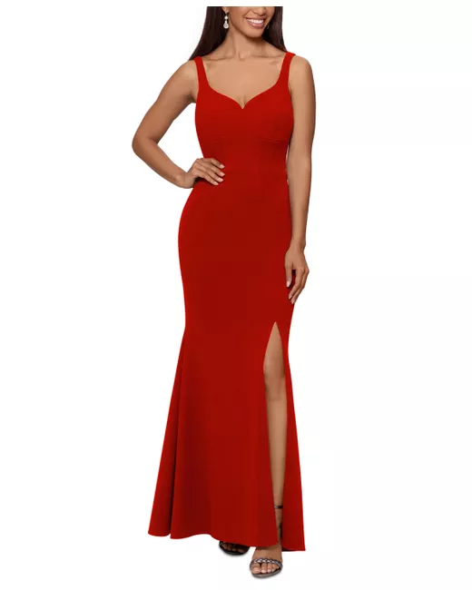 Xscape High-Slit Evening Gown in Red | Stylemi