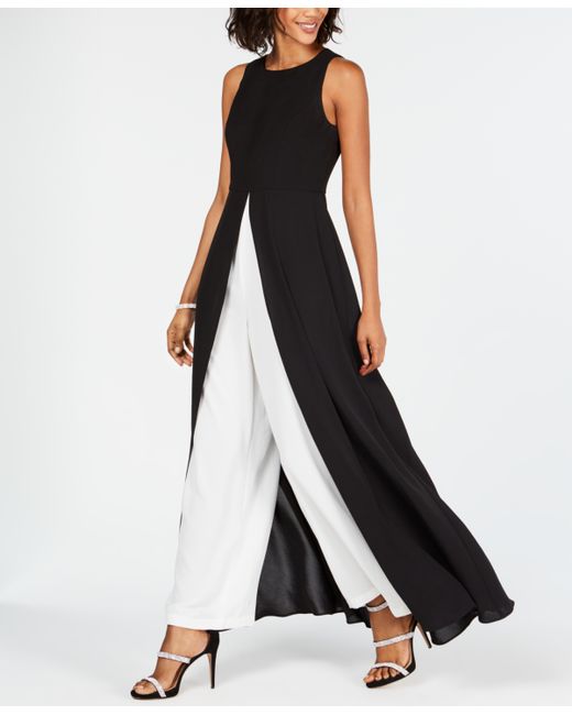 Adrianna Papell Colorblocked Overlay Jumpsuit in Black | Stylemi