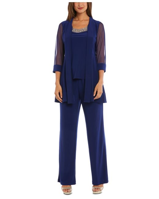 R & M Richards Embellished Layered-Look Pantsuit in Blue | Stylemi