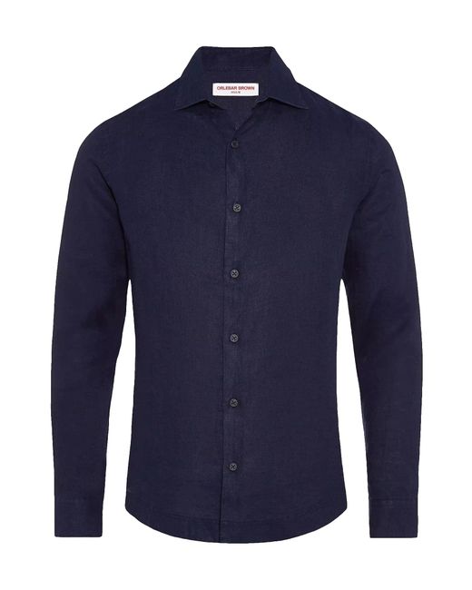 Orlebar Brown Cutaway Collar Tailored Fit Linen Giles Shirt | Stylemi