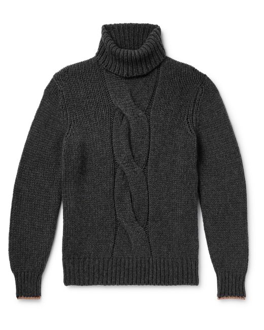 Ribbed Cable-Knit Cashmere Rollneck Sweater