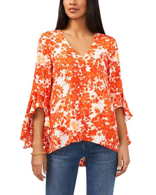 Vince Camuto Flutter Sleeve Floral Print Blouse in at in Orange | Stylemi