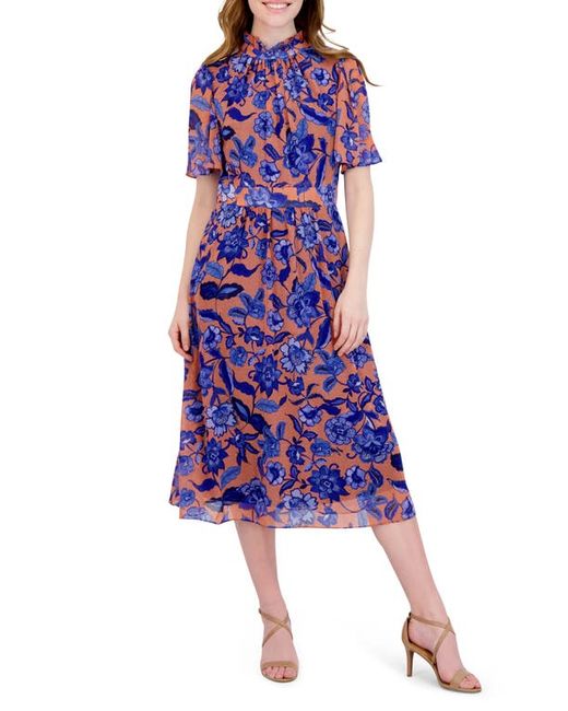 julia jordan Floral Mock Neck Midi Dress in at in Multicolor | Stylemi