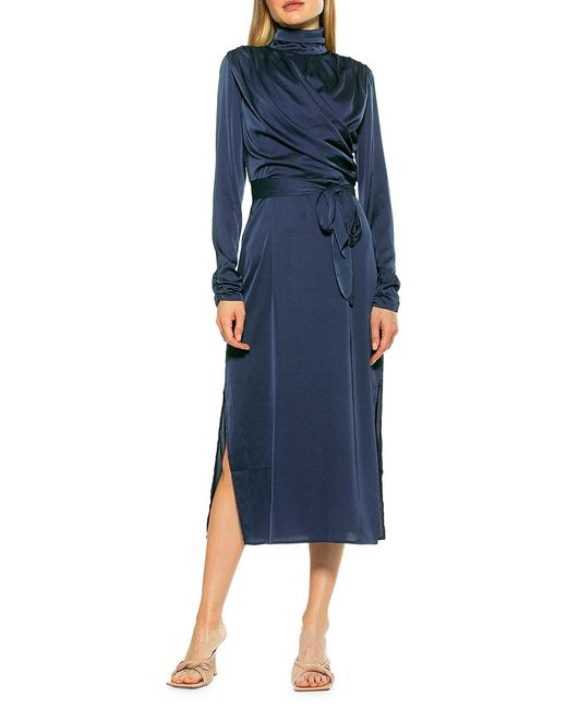 Alexia Admor Side-Slit Draped Midi Dress in Dark Blue | Stylemi