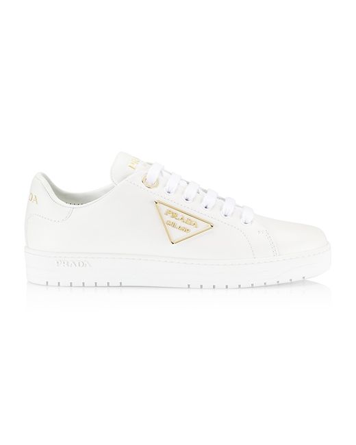 Prada Gold Logo Low-Top Sneakers in White | Stylemi