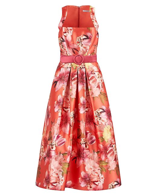 Kay Unger Sage Floral Midi-Dress in Pink | Stylemi