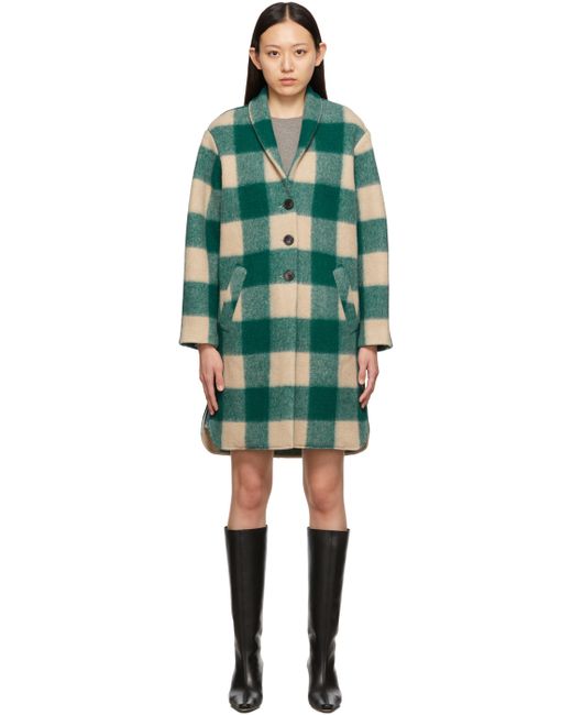 Isabel Marant Etoile Beige Check Gabriel Coat in Green | Stylemi