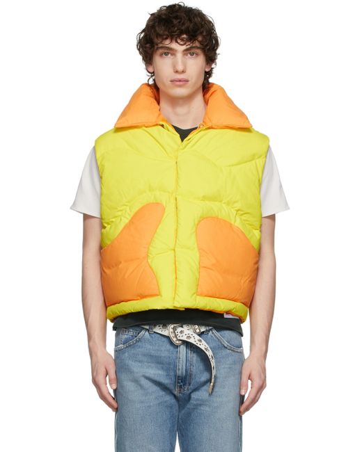 Erl Yellow Down Woven Puffer Vest in Orange | Stylemi