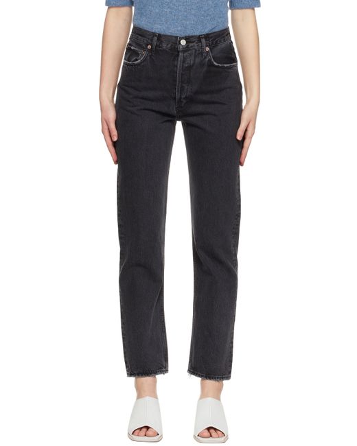 AGOLDE 90s Pinch Waist High-Rise Straight Jeans in Black | Stylemi